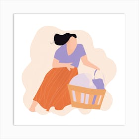 Woman With Laundry Basket Art Print