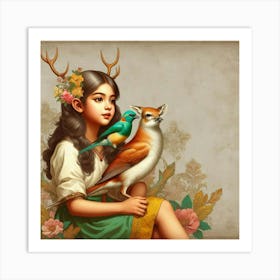 Girl With Deer 1 Art Print