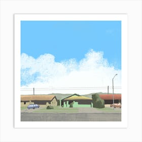 Suburban street scene, American, illustration, wall art Art Print