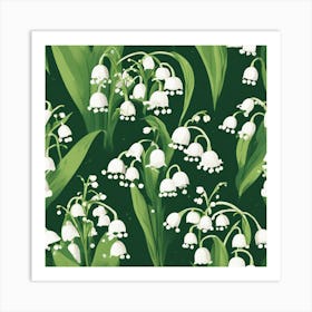 Lily of the Valley Modern-Retro White and Green Wild Flower 1 Art Print