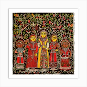 Women Of Rajasthan Madhubani Painting Indian Traditional Style Art Print