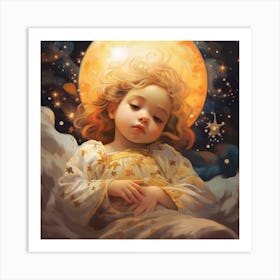 Little Girl Sleeping Under The Moon Art Print