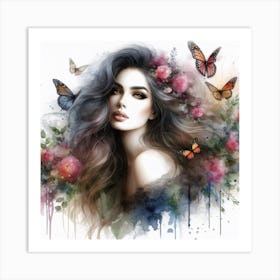 Portrait of a Lady with Butterflies III Art Print