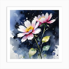 Spectacular piece of digital art 3D illustrator showing a vibrant flower in water color for the purpose of colorful abstract painting. Water color painting on the white paper background and isolated Art Print