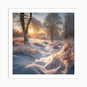 A Blanket of Snow across the Winter Woodland Landscape 1 Art Print