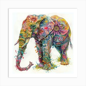 Elephant With Flowers Art Print