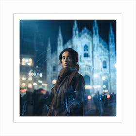 Girl Night In Milan Art Print