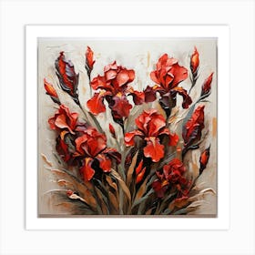 Pattern with red Irises flowers 1 Art Print