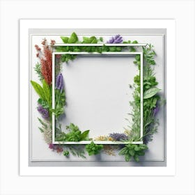Frame Created From Herbs On Edges And Nothing In Middle Ultra Hd Realistic Vivid Colors Highly D Art Print
