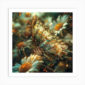 Butterfly On Daisies 7 Art Print