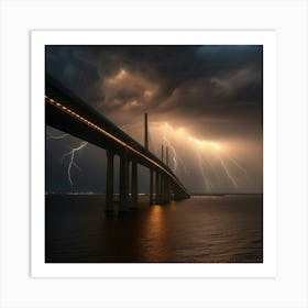 Lightning Over The Bridge 1 Art Print