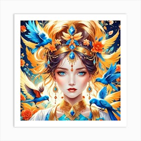 Girl With Birds Art Print