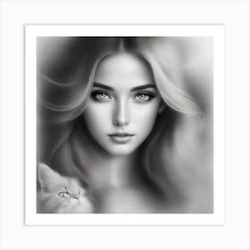 Portrait Of A Girl With A Cat Art Print