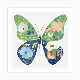 Butterfly With Flowers 1 Art Print