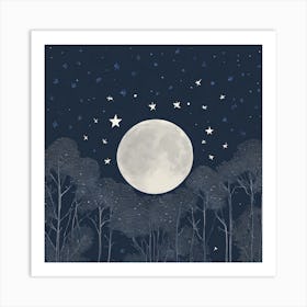 Moon And Stars Art Print