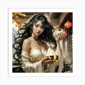 Chinese Girl With Cup Of Tea Art Print