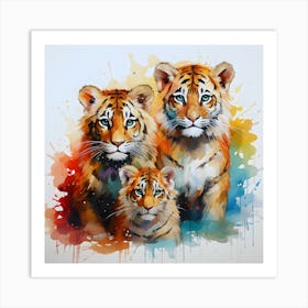 Strength in Unity: A Tiger Family Portrait Art Print