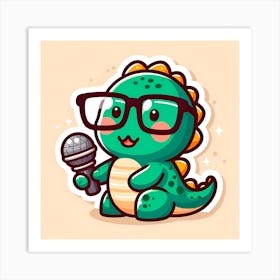 Cartoon Dinosaur With Microphone Art Print