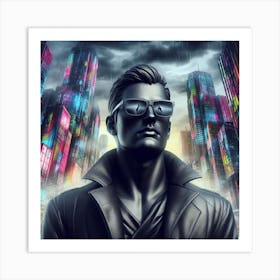 Futuristic Man In Sunglasses Art Print