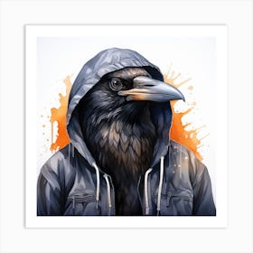 Watercolour Cartoon Crow In A Hoodie 3 Art Print