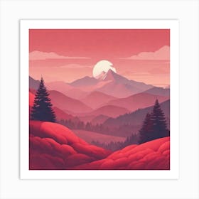 Misty mountains background in red tone 56 Art Print