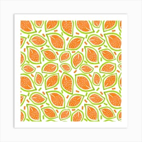 Melon Scattered Leaves Polka Dot Art Print