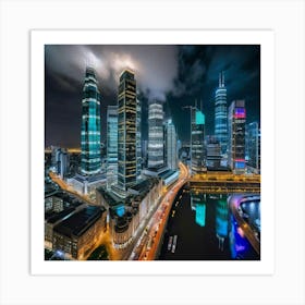 Shanghai Skyline At Night 4 Art Print