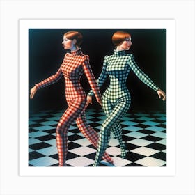 Two Women Dancing On A Checkered Floor Art Print