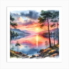 Sunset Over Lake Art Print