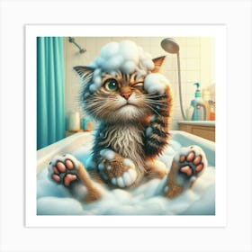 Cat In The Bath Art Print