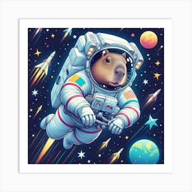 Capybara Astronaut Art Print