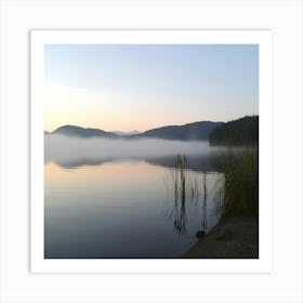 Misty Lake At Sunrise Art Print