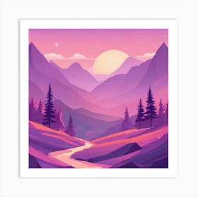 Misty mountains background in purple tone 44 Art Print