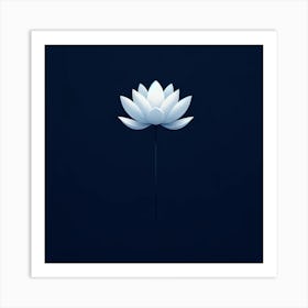 "Serenity in Bloom"  A solitary lotus rises elegantly against a deep blue backdrop, its petals glowing with a luminous simplicity that captures the essence of tranquility.  This art piece, 'Serenity in Bloom', offers an oasis of calm, symbolizing purity and enlightenment. Its minimalist beauty and soothing colors make it a perfect statement of peace for any interior, inviting contemplation and inner harmony. Art Print