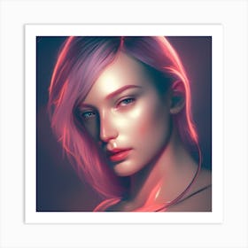 Portrait Of A Woman With Pink Hair Art Print