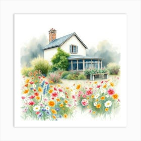 Cottage In The Garden Art Print