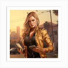 GTA Style Khloe Kardashian Holding A Smartphone Art Print