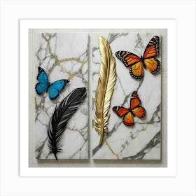 Butterflies And Feathers Art Print