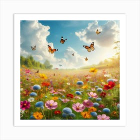 Colorful Meadow With Butterflies 4 Art Print