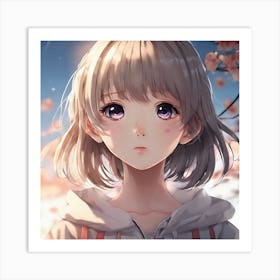 Anime Girl In Cherry Blossoms Art Print