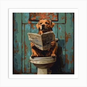 Dog Reading Newspaper On Toilet 3 Art Print