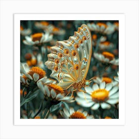 Butterfly On Daisies Art Print