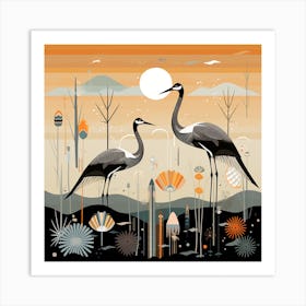 Cranes In The Field Art Print