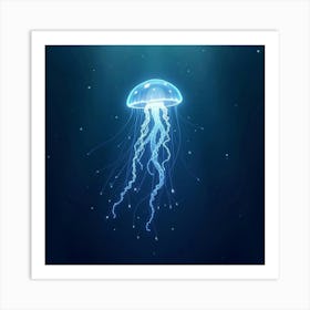 A Whimsical Jellyfish With Tendrils Of Cascading, Bioluminescent Light Drifting Through A Dreamlike Ocean Art Print