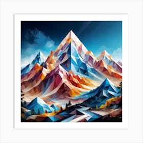 Abstract Colourful Geometric Mountains Polygonal Mountains Art Print