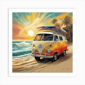 Vw Bus On The Beach 1 Art Print