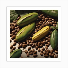 Coffee Beans And Leaves 13 Art Print