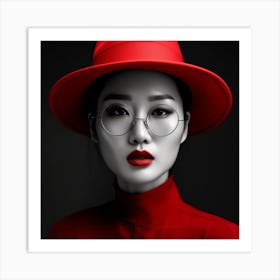 Asian Woman In Red Hat 1 Art Print