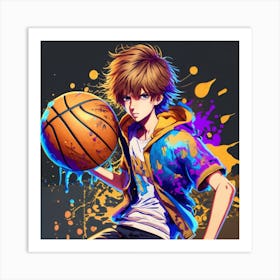 Anime Boy Holding A Basketball Art Print