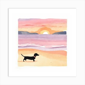 Dachshund At Sunset Art Print